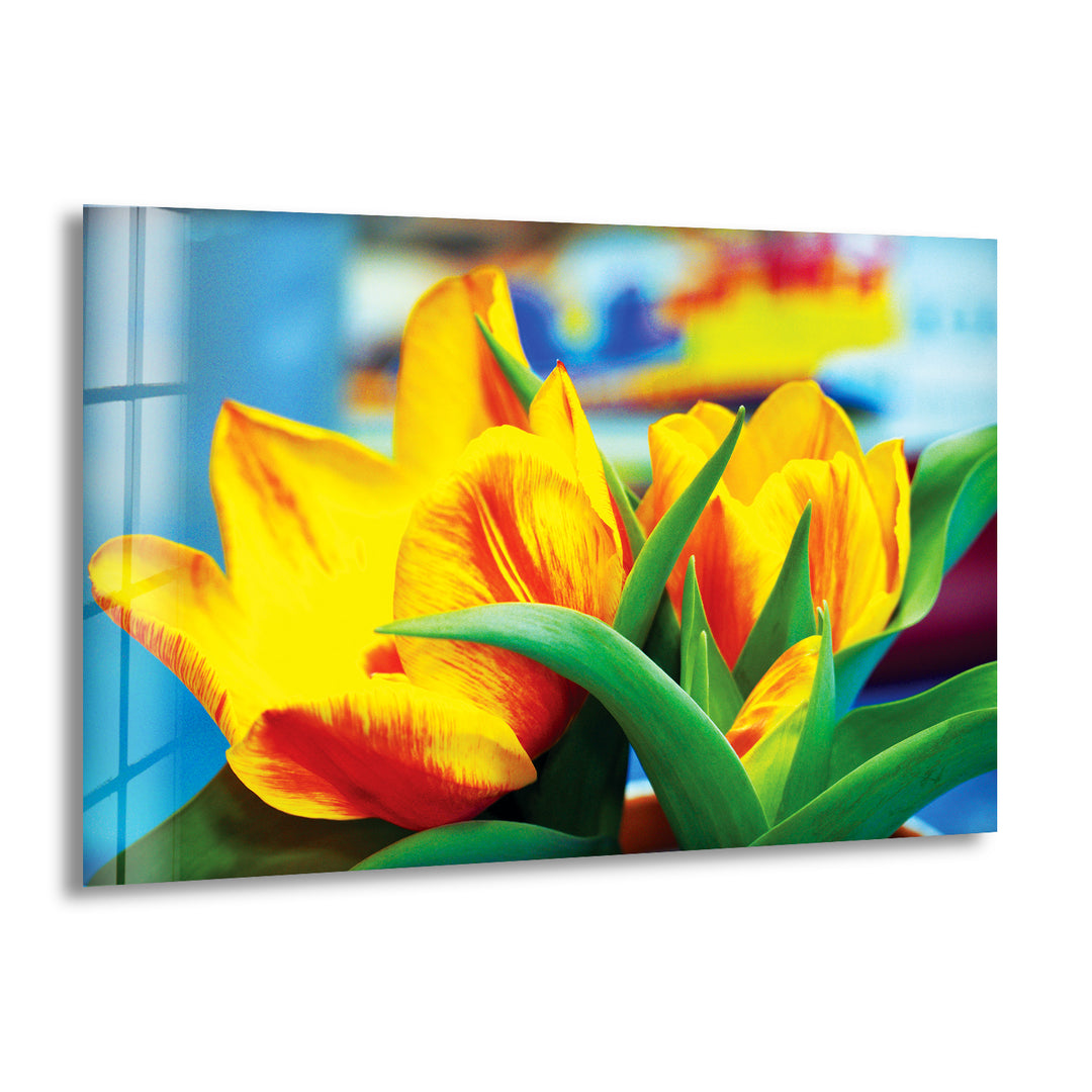 Yellow Tulips Glass Wall Art, print picture on glass, Tempered Glass Wall Art