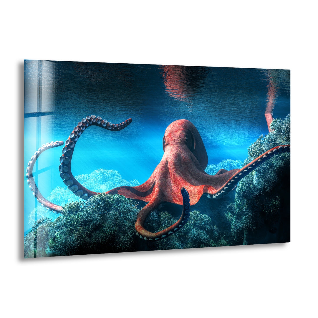 Octopus Under Water Glass Wall Art print on glass, glass printed photos