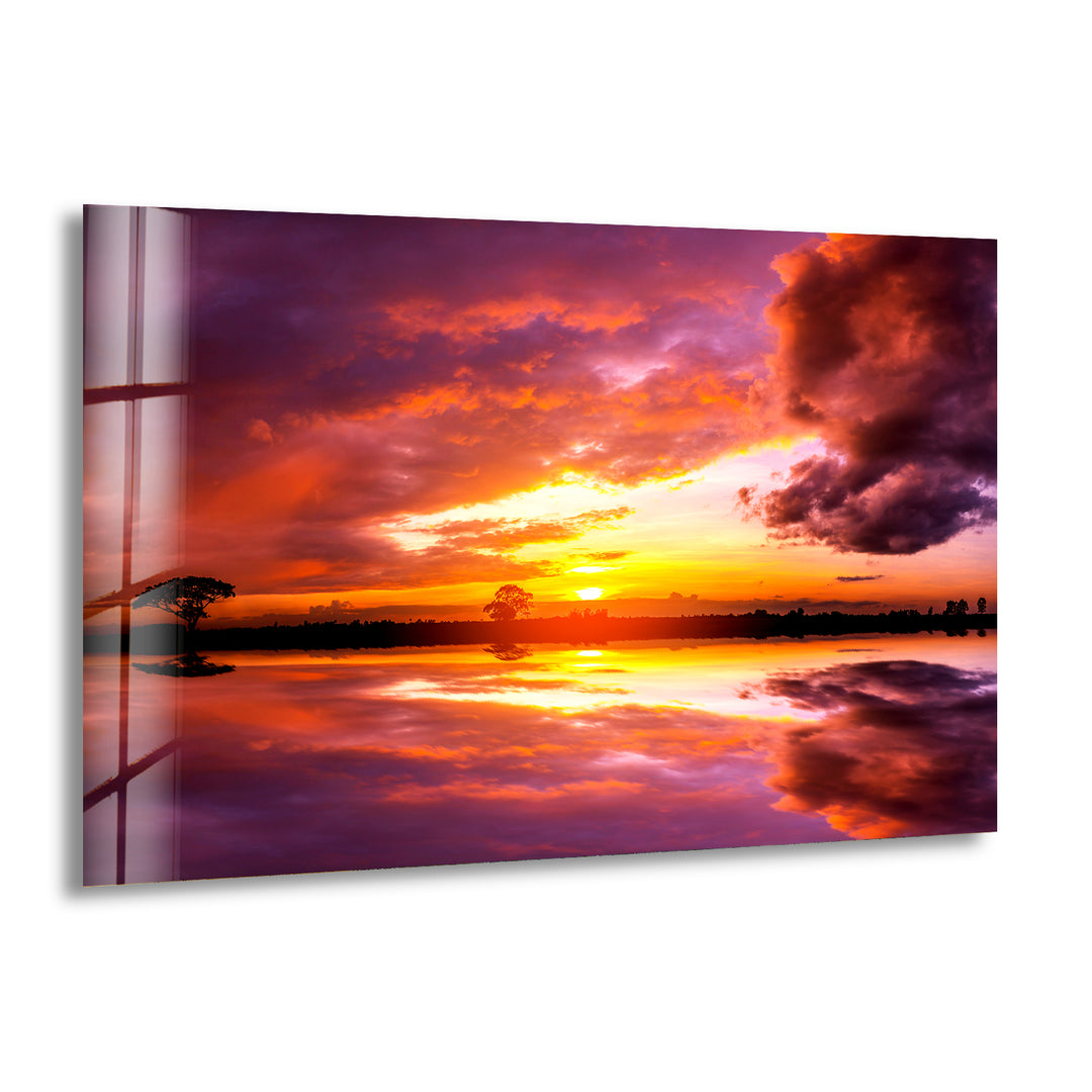 Vivid Pink Sunset Sky Glass Wall Art custom glass pictures, glass art prints