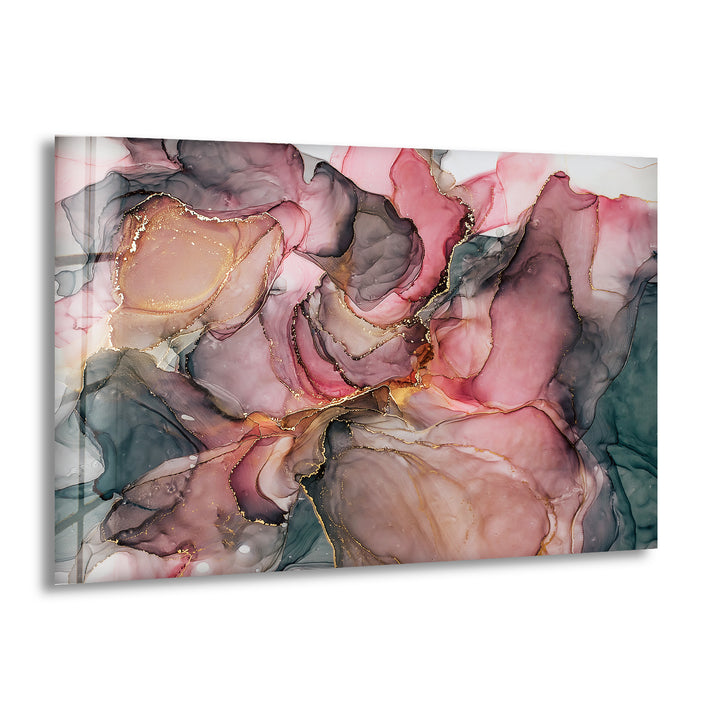 Pink Alcohol Ink Gray Marble Glass Wall Art