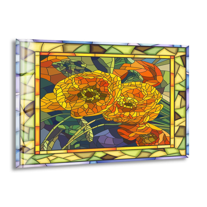 Orange Flowers Stained Glass Wall Art glass image printing, glass prints from photos