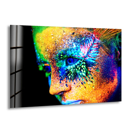 Colorful Woman Face Glass Wall Art