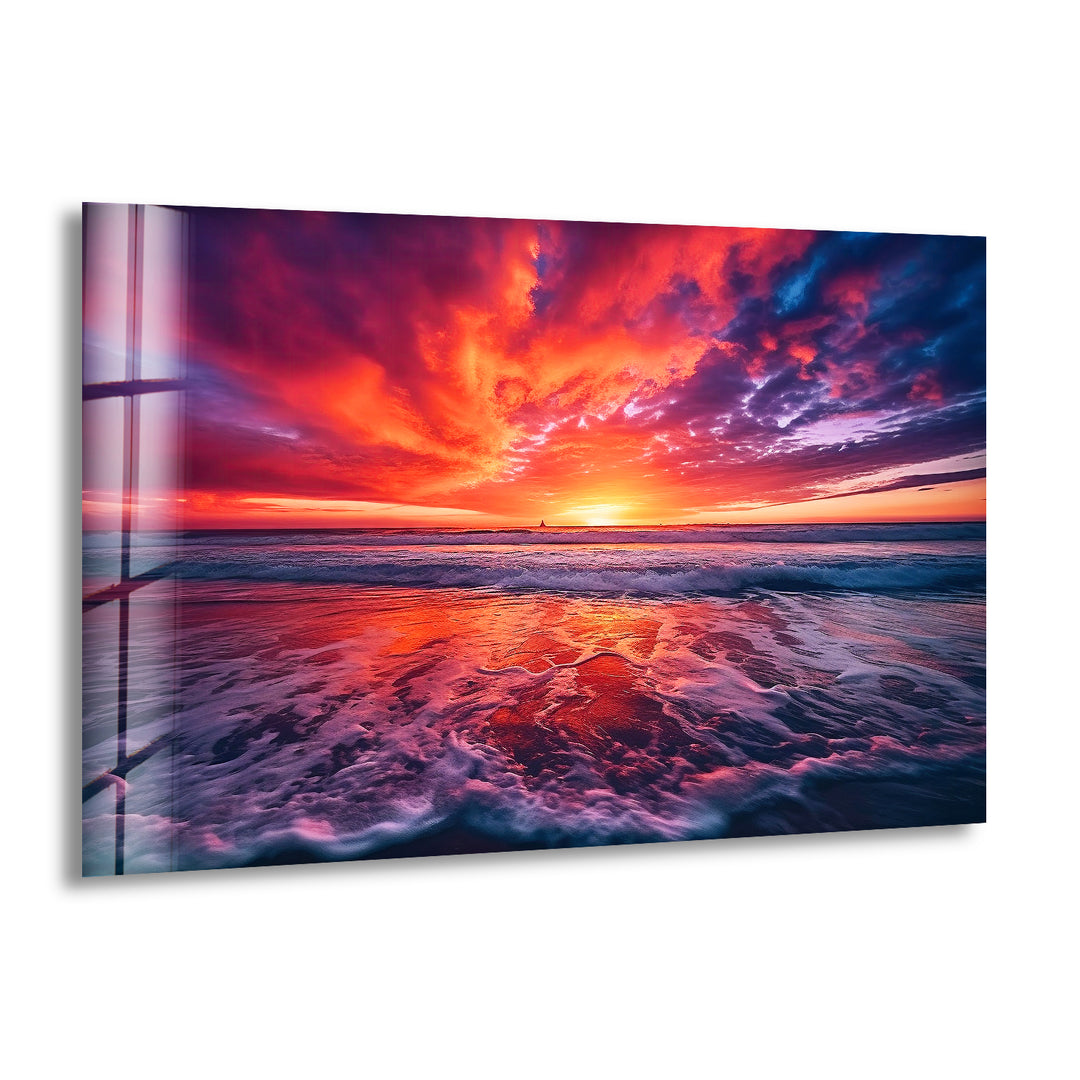 Sunset Over Water Waves Glass Wall Art glass photo prints, glass picture prints