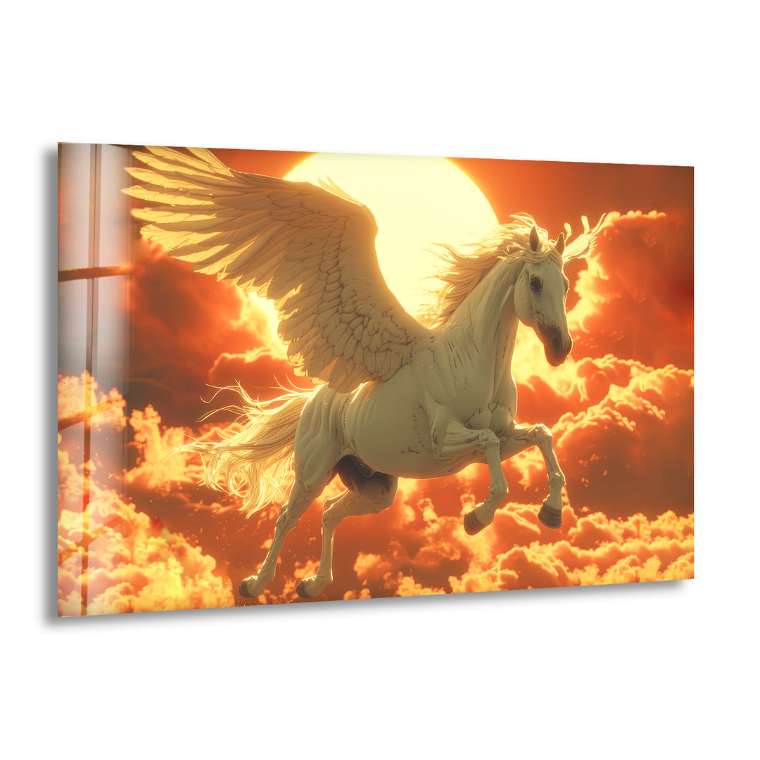 Winged Horse Glass Wall Art print on glass, glass printed photos