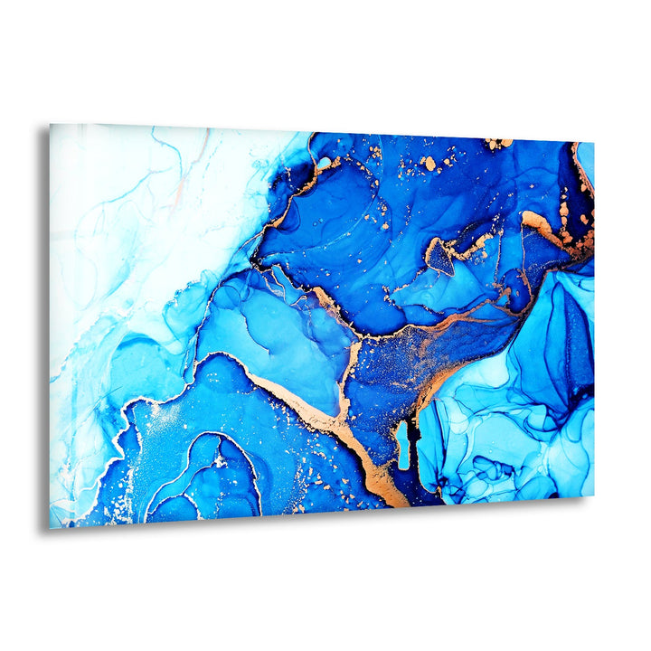 Blue Abstract Liquid ink Art Glass Printing Wall Art