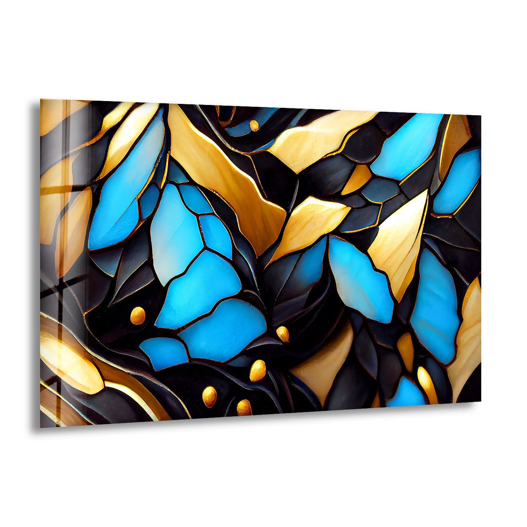 Gold & Blue Stained Glass Wall Art custom glass pictures, glass art prints