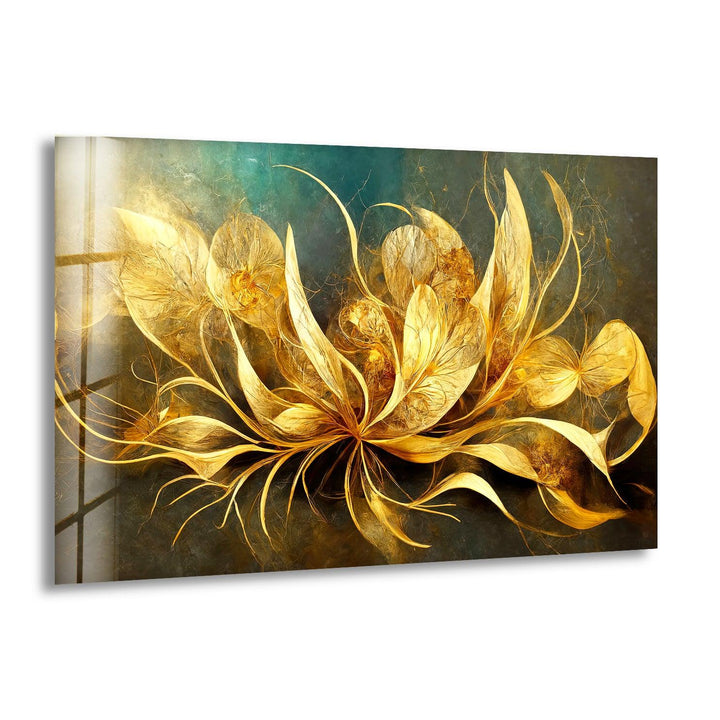 Golden Vivid Flower Glass Wall Art print picture on glass, Tempered Glass Wall Art
