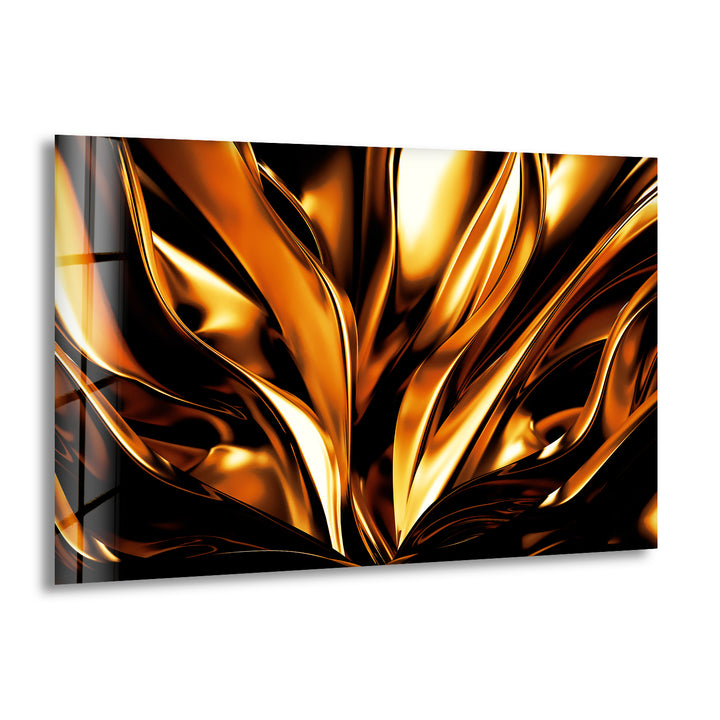 Luxurious Golden Abstract Glass Wall Art