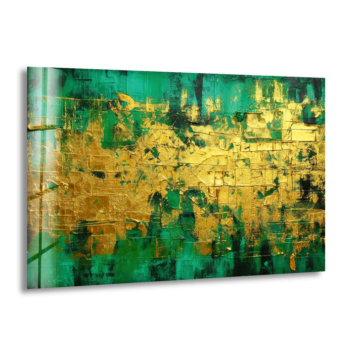 Green and Golden Rough Vintage Glass Wall Art