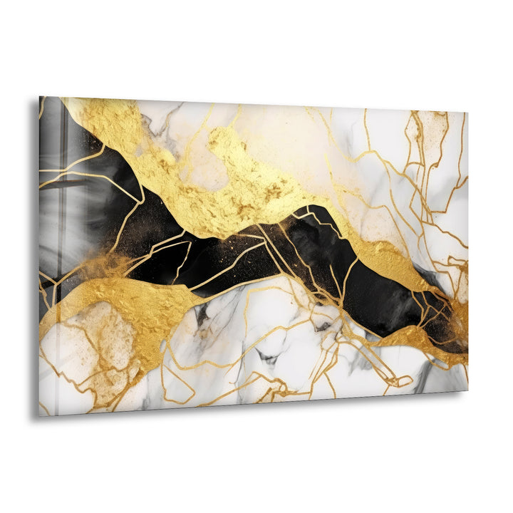 Gold and Black Marble Whirlpool Glass Wall Art