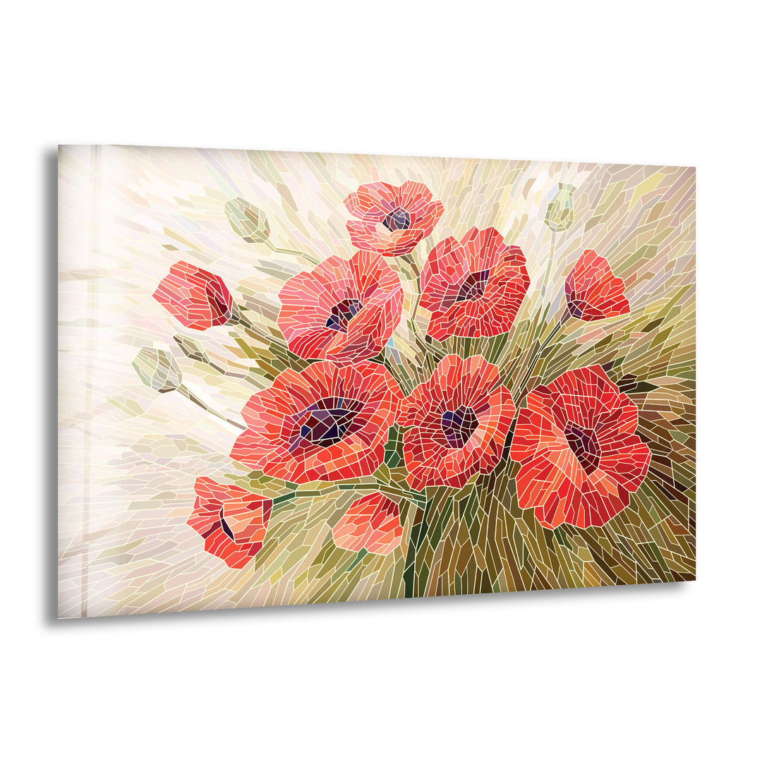 Stained Glass Red Poppies Glass Wall Art, print picture on glass, Tempered Glass Wall Art
