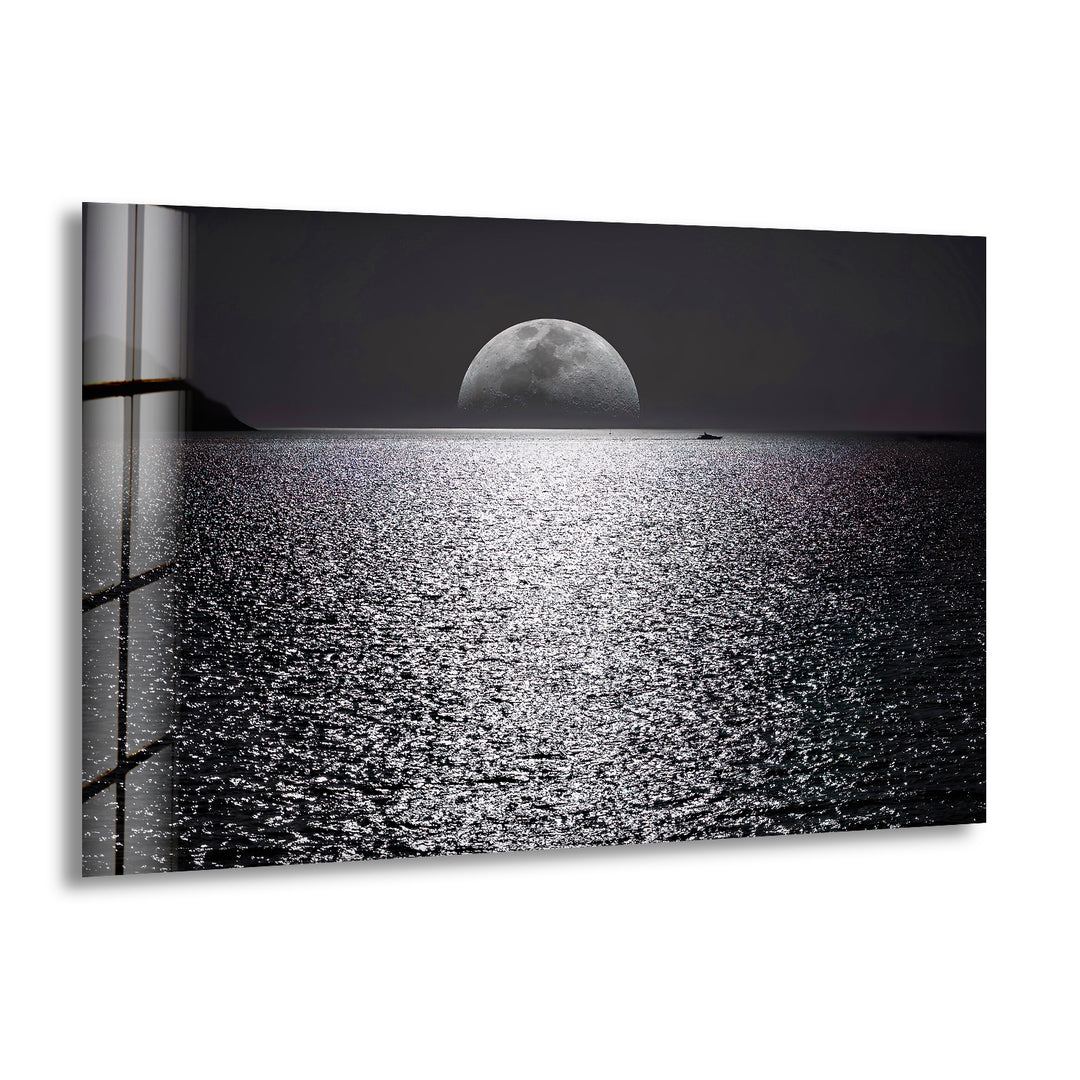 Black & White Moon Ocean Glass Wall Art picture on glass wall art, photos printed on glass