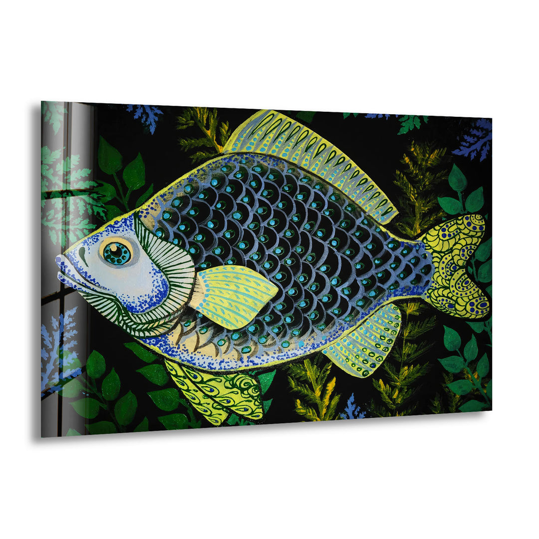 Fish Doodles Art Glass Wall Art print picture on glass, Tempered Glass Wall Art