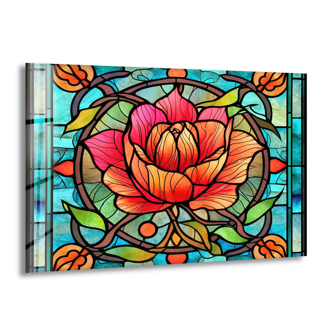 Red Floral Stained Glass Wall Art glass image printing, glass prints from photos