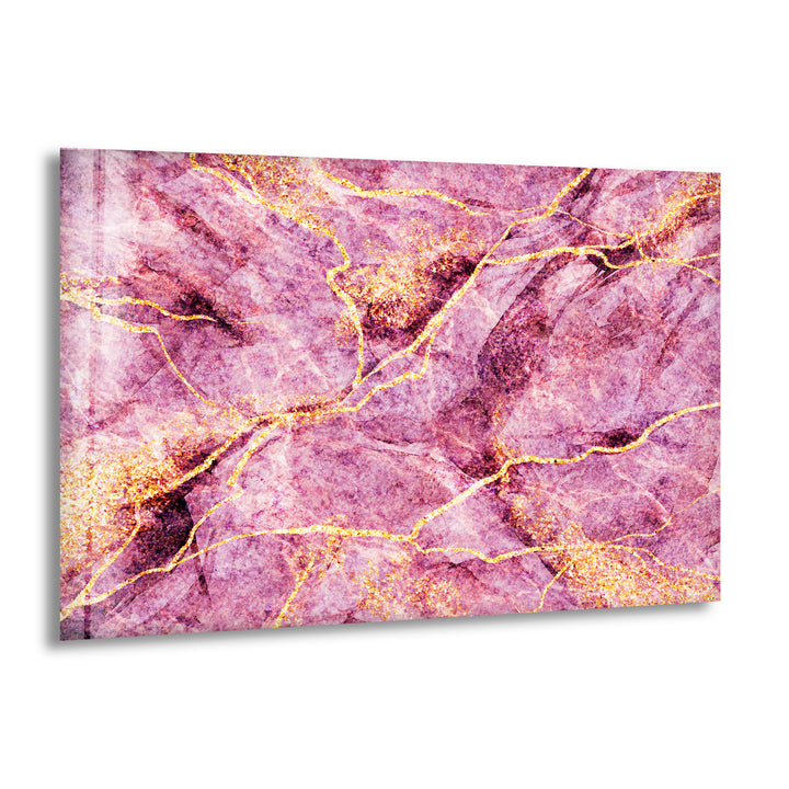 Pink Marble with Gold Glitter Glass Wall Art