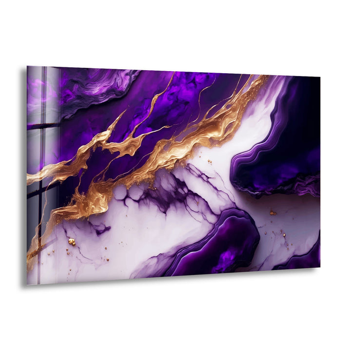 Purple with Gold Alcohol ink Glass Wall Art