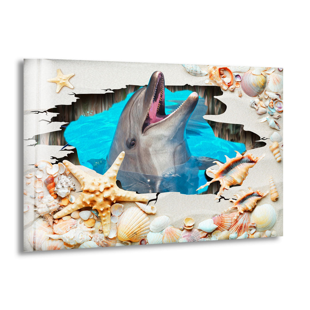 3D Dolphin Art Glass Wall Art picture on glass wall art, photos printed on glass