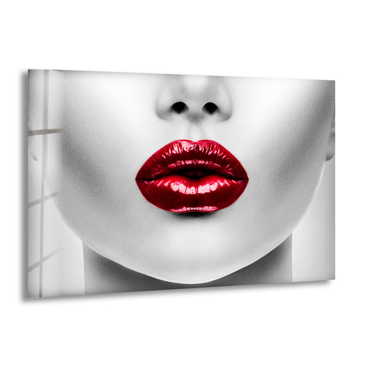 White Woman Red Lips Glass Picture Prints & Cool Wall Art