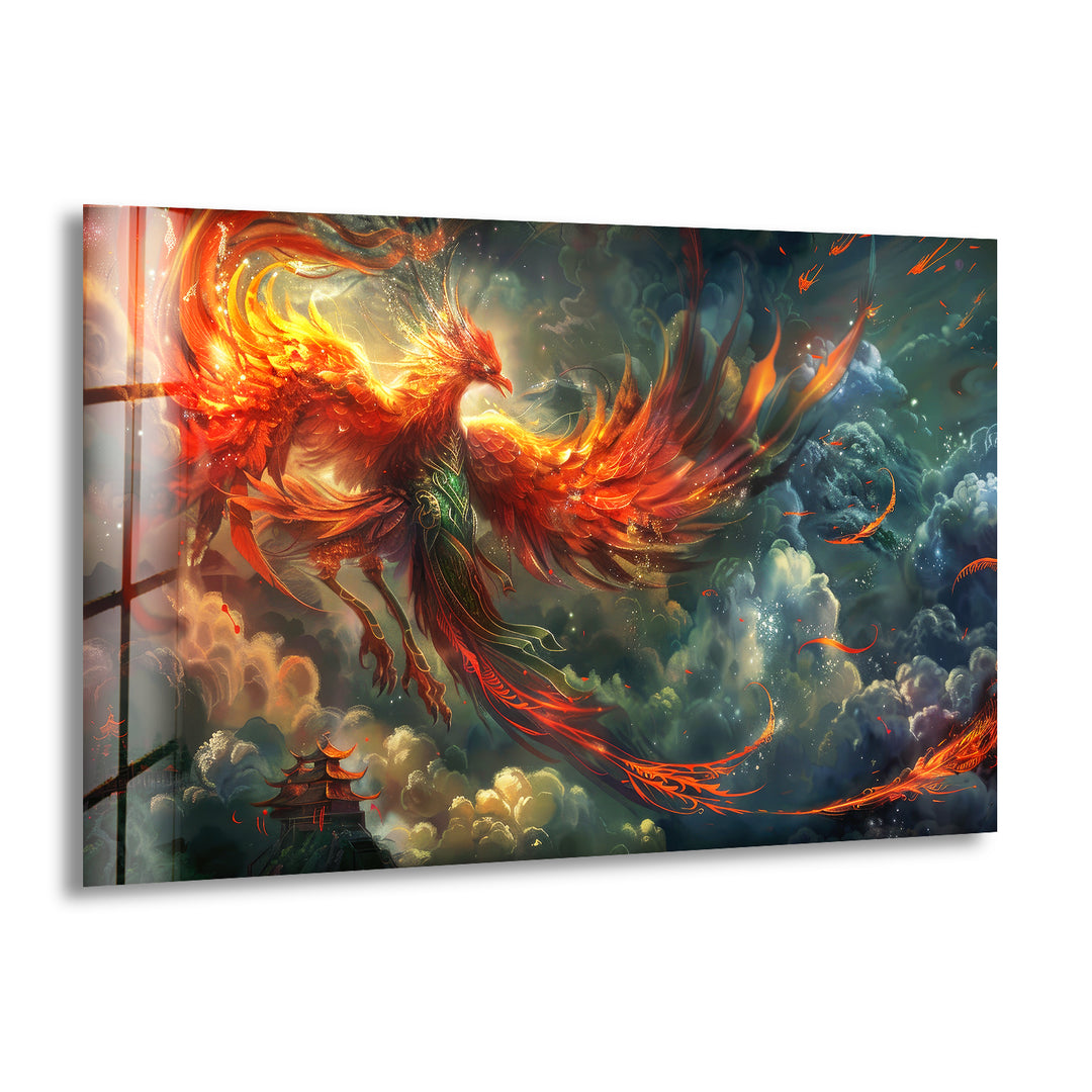 Chinese Phoenix Glass Wall Art print picture on glass,Tempered Glass Wall Art