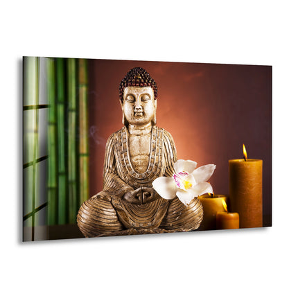 Buddha with Flower Wall Art on Glass