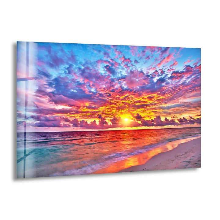 Colorful Sunset Over Ocean Glass Wall Art