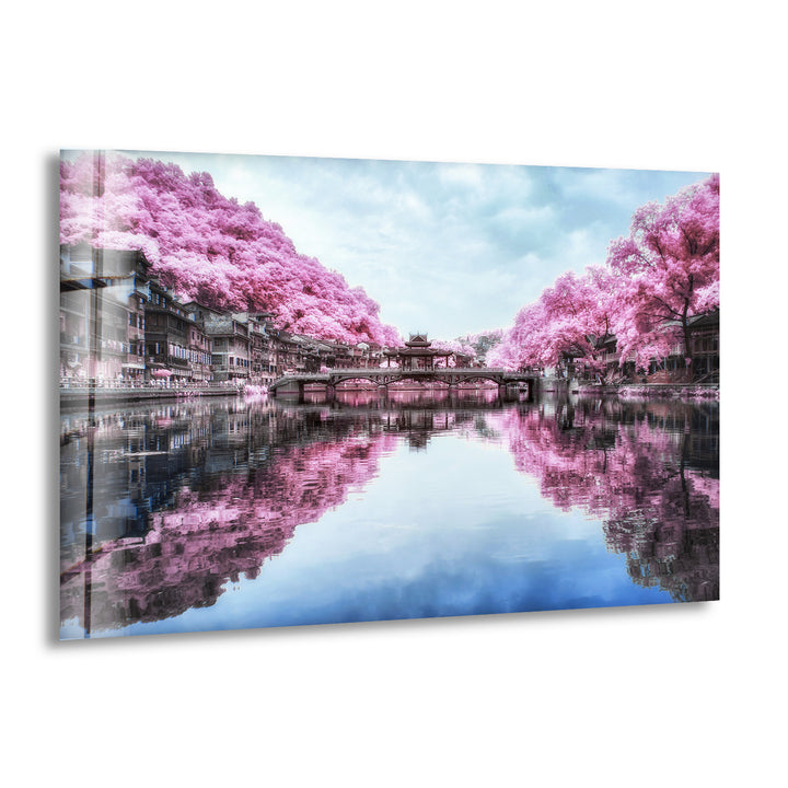 Japanese Trees on Lake Glass Wall Art large glass photo prints, glass wall photos