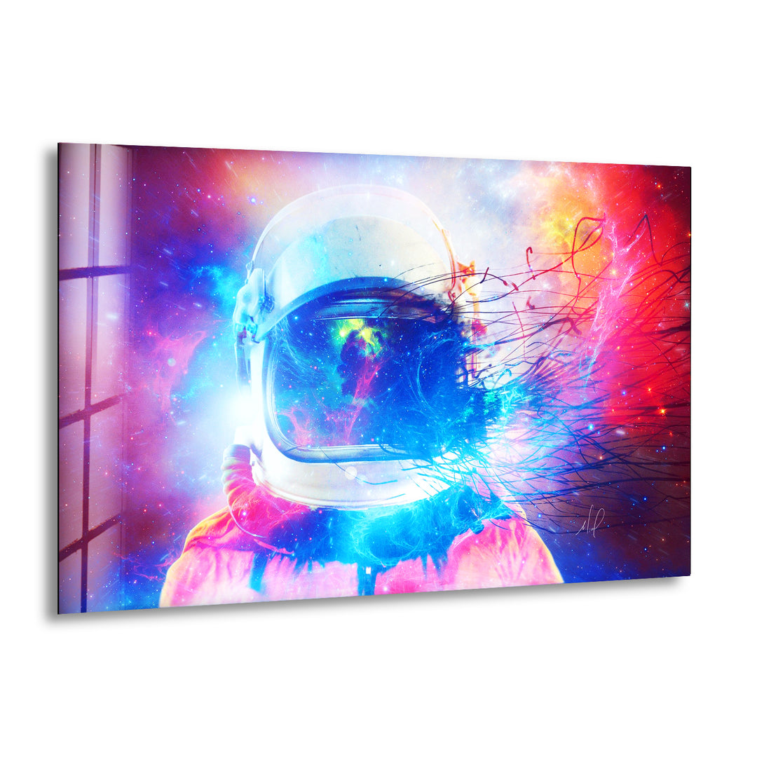 Neon Astronaut Glass Wall Art, print picture on glass, Tempered Glass Wall Art