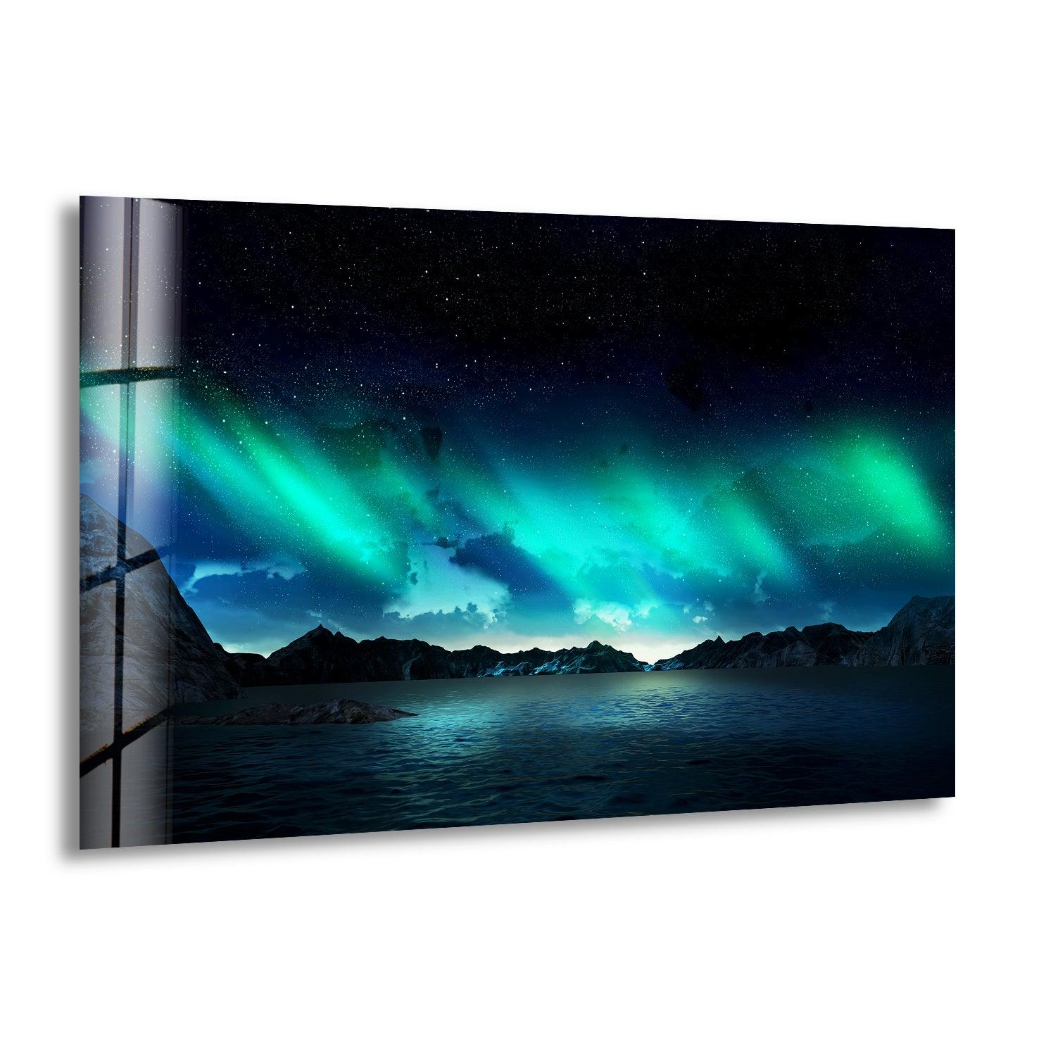 Ethereal Northern Lights Glass Wall Art photo print on glass, prints on glass wall art