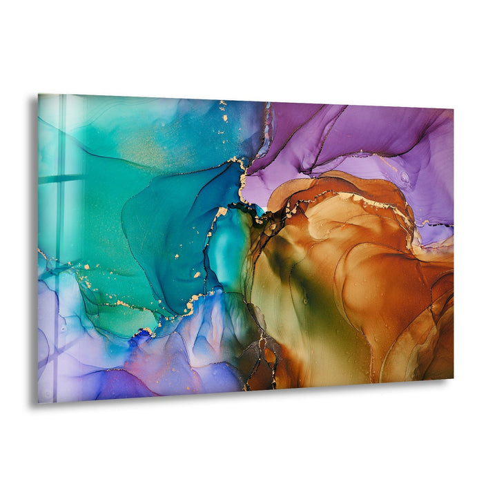 Green Purple Brown & Gold Abstract Glass Wall Art