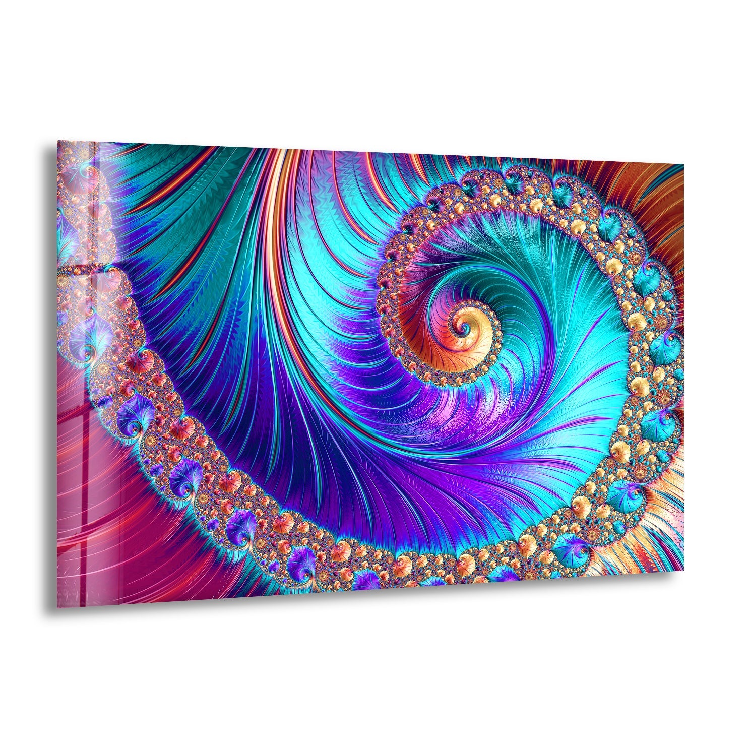 Bright Rainbow Spiral Fractal Glass Wall Art