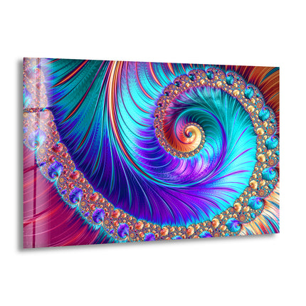 Bright Rainbow Spiral Fractal Glass Wall Art