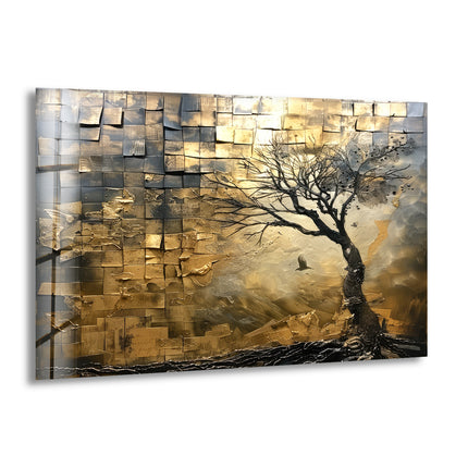 Faded Forest Golden Abstract Glass Wall Art