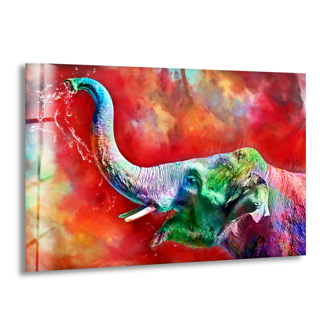 Colored Elephant Glass Wall Art photo print on glass, prints on glass wall art