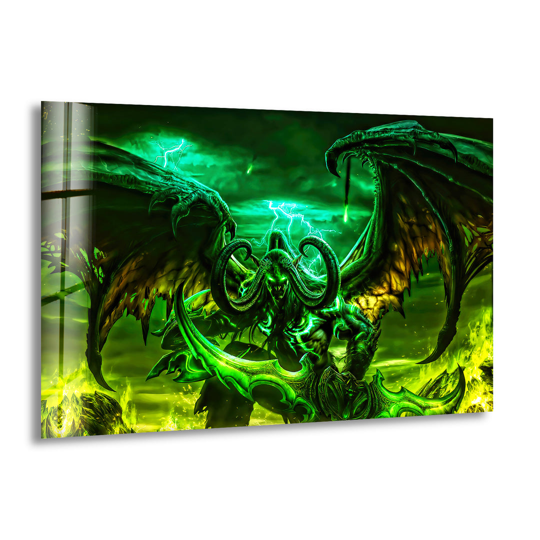 Illidan Stormrage World of Warcraft Glass Wall Art stained glass wall art, stained glass wall decor
