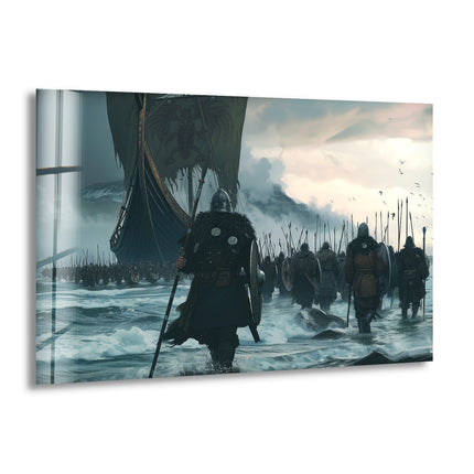 Vikings and Their Ships Glass Wall Art