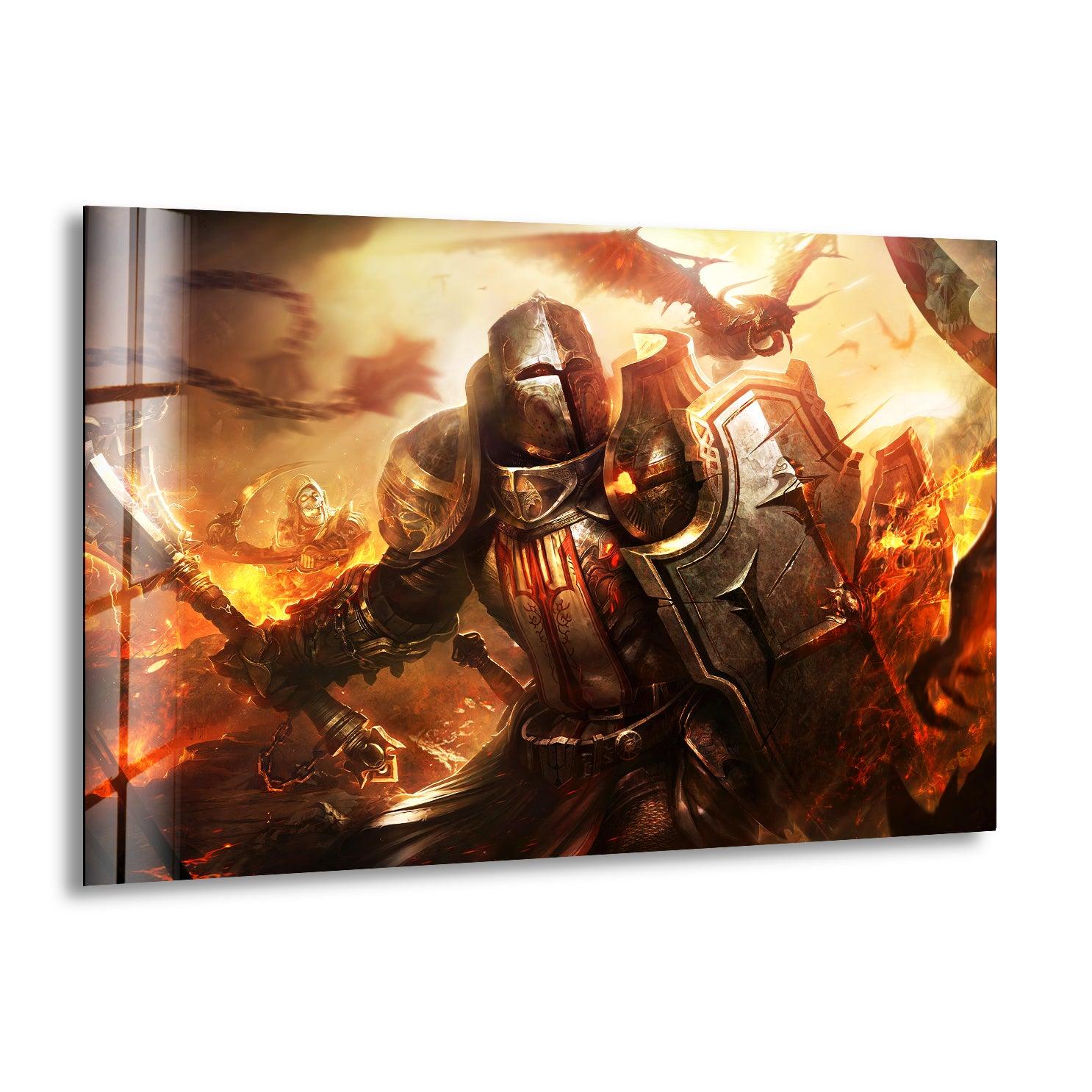 Diablo 3 Warrior Glass Wall Art print picture on glass, Tempered Glass Wall Art
