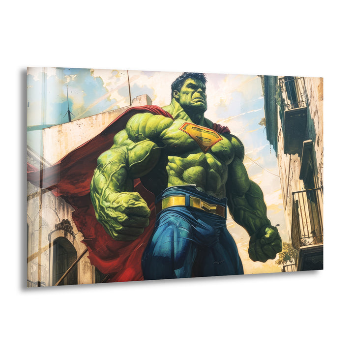 Superman Costume Hulk Glass Wall Art, print on glass, glass printed photos