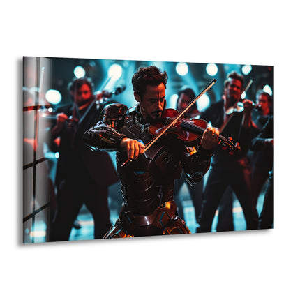 Violinist Iron Man Glass Wall Art Glass Printing Wall Art, Print photos on glass
