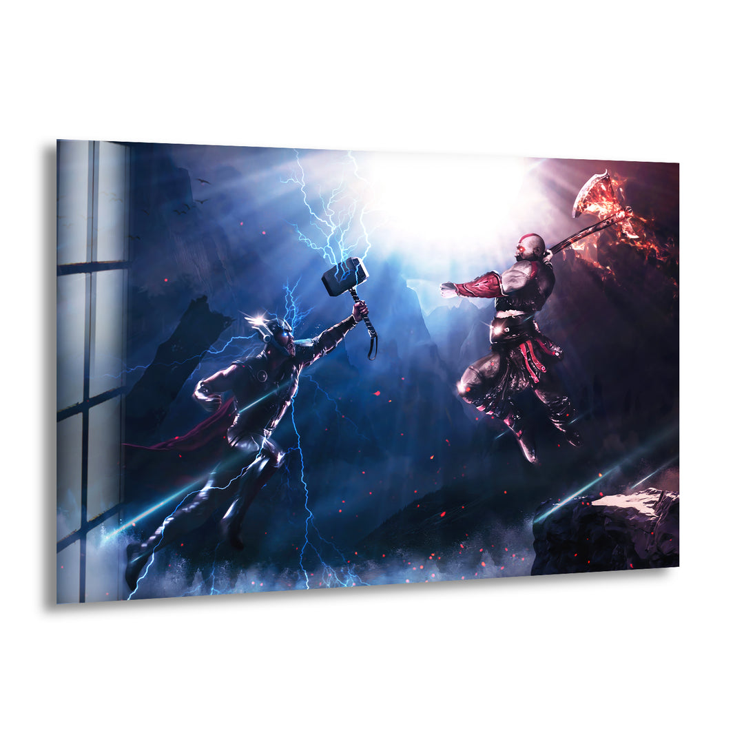 God of War Vs Thor Glass Wall Art glass image printing, glass prints from photos
