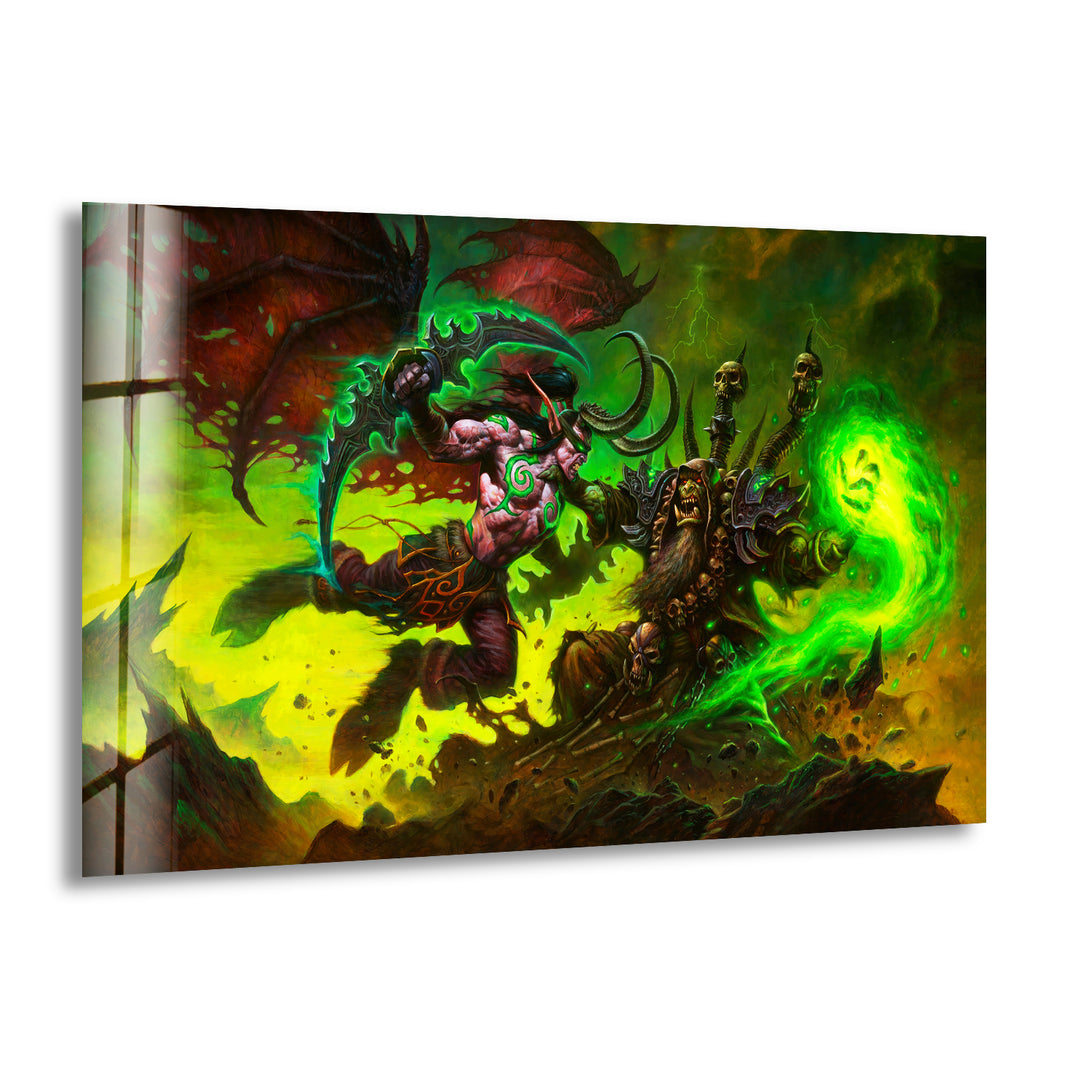 Warcraft Illidan Stormrage vs Gul'dan Glass Wall Art Glass Printing Wall Art, Print photos on glass
