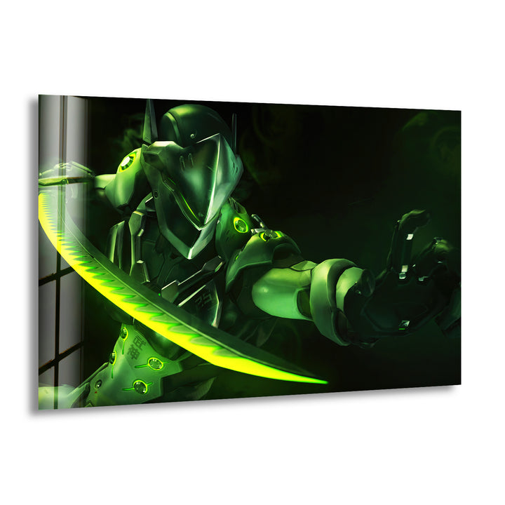 Overwatch Genji Green Glass Wall Art stained glass wall art, stained glass wall decor
