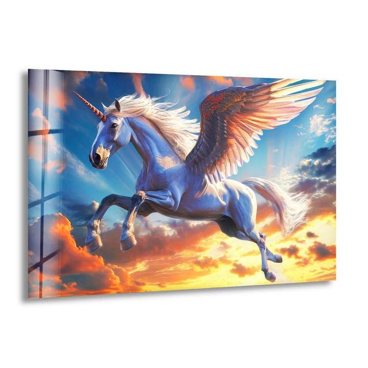 Winged Unicorn Glass Wall Art, print picture on glass,Tempered Glass Wall Art