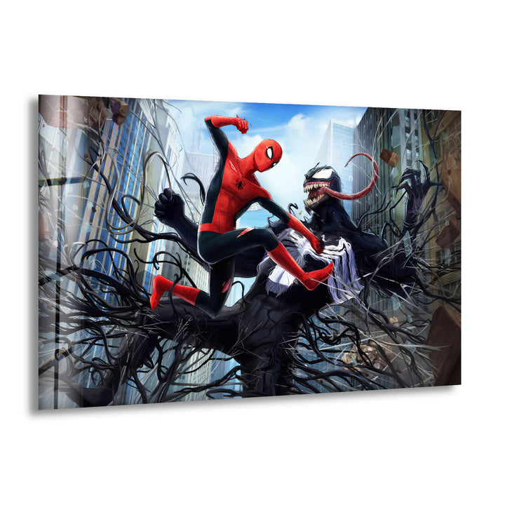 Spiderman vs Venom Glass Wall Art glass image printing, glass prints from photos
