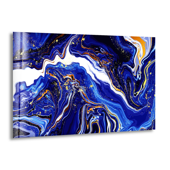 Dark Blue & Gold Marble Glass Wall Art print picture on glass, Tempered Glass Wall Art