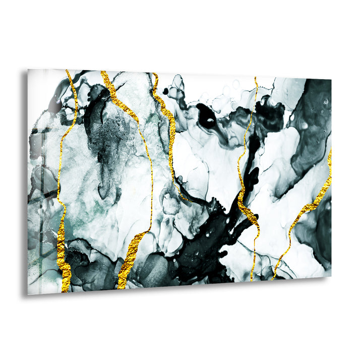 Gold & White Abstract Marble Glass Wall Art print picture on glass, Tempered Glass Wall Art