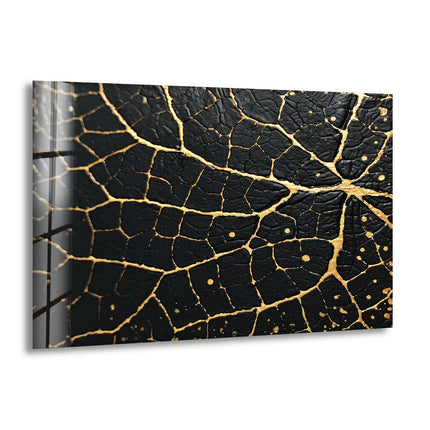 Black and Gold Abstract Glass Wall Art print picture on glass, Tempered Glass Wall Art