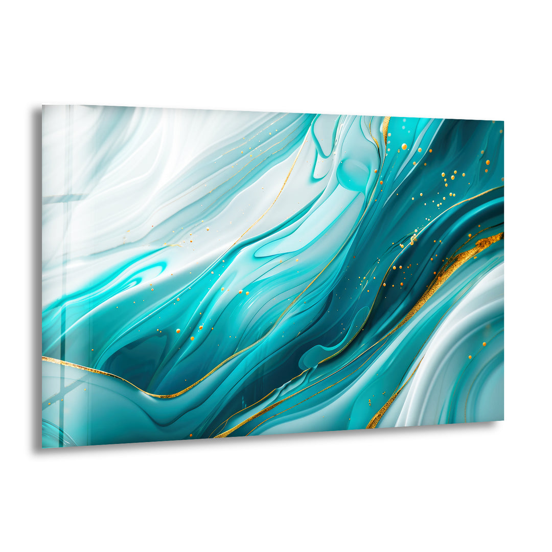 Blue Abstract Gold Details Glass Wall Art print picture on glass, Tempered Glass Wall Art