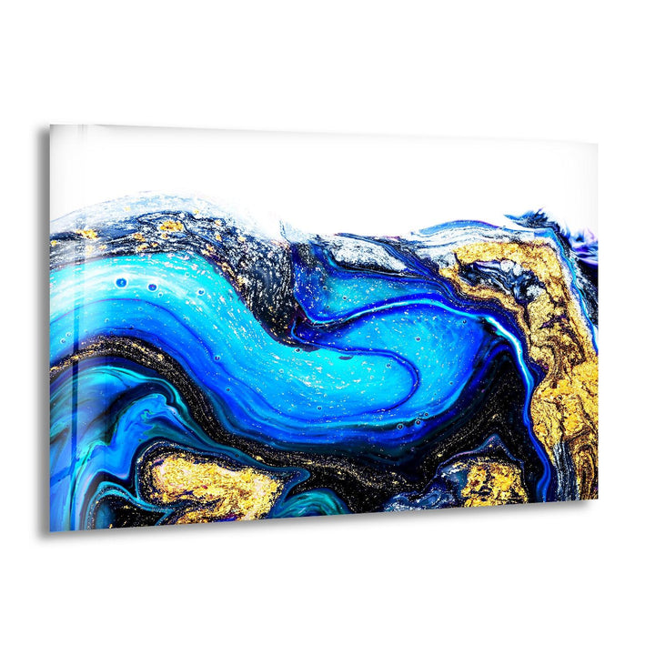 Blue Gold Marble Abstract Glass Wall Art print picture on glass, Tempered Glass Wall Art