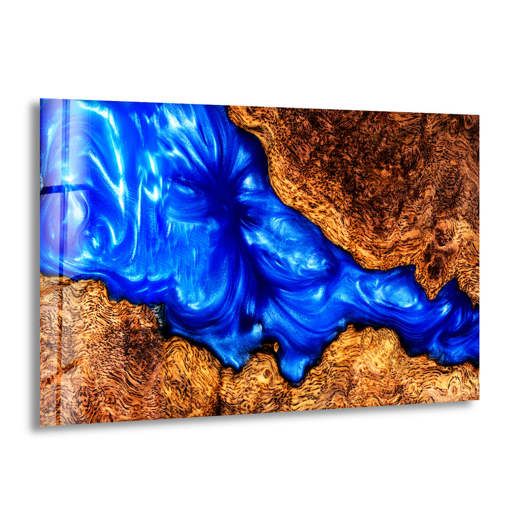 Blue Epoxy Abstract Glass Wall Art print picture on glass, Tempered Glass Wall Art