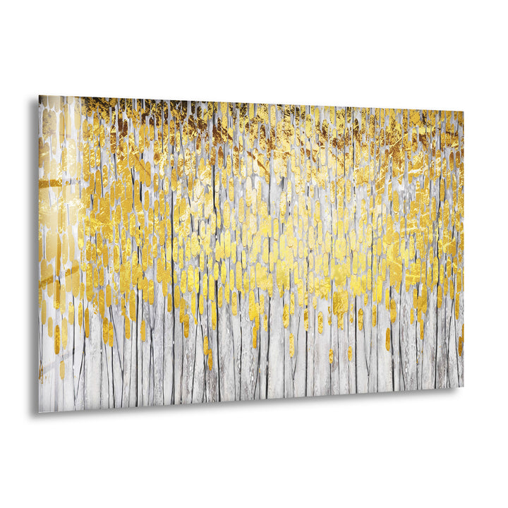 Golden Leaves Glass Wall Art , glass wall decor, Tempered Glass Wall Art